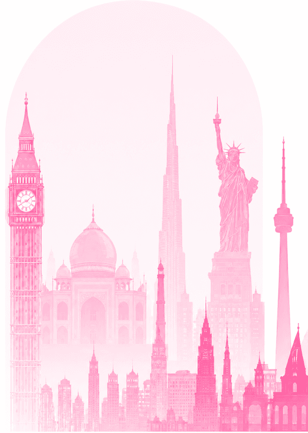Pink global landmark collage